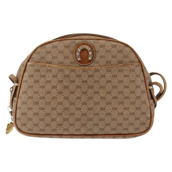GUCCI Micro GG Supreme Shoulder Bag PVC Beige Gold